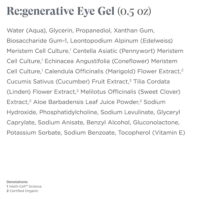 Re:generative Eye Gel for Dark Circles and Puffiness, Targeted Treatment With Plant Actives to Brighten, Refresh and Protect, Vegan, 0.5 Oz