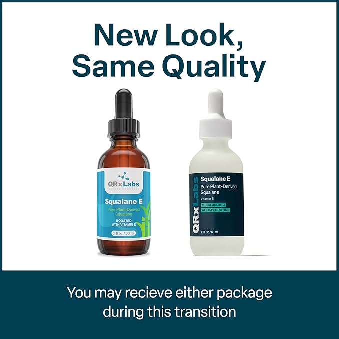 QRxLabs Pure Plant-Based Squalane Oil with Vitamin E (2 oz) - Organic ECOCERT/USDA Certified Squalane from Sugarcane - Moisturizer for Face, Body, Skin & Hair