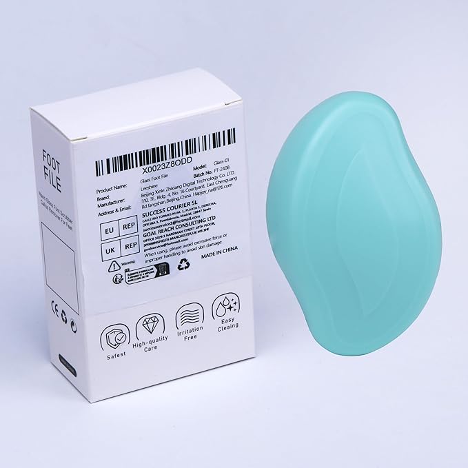 Glass Foot File Callus Dead Remover Heel Scraper and Shower Scrubber - Safely and painlessly removes calluses and Dry Skin from Heels (Blue)