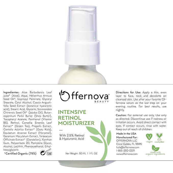 Intensive Retinol Moisturizer - Deep Hydration Night Cream 2.5% Vitamin A & Hyaluronic Acid + Vitamin E - Crema Humectante Intensiva de Retinol - Antiarrugas con Ácido Hialurónico y Vitamina E