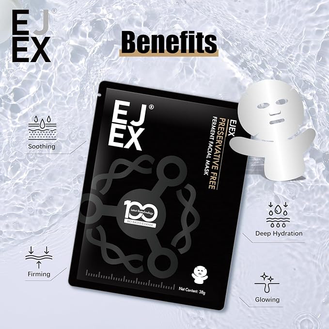 EJEX Face & Neck Mask Skincare, Hydrating Mask For Dry Skin, Bio-Based Facial Treatment For Sensitive Skin, Repairing Skin Barrier In 28 Days, Soothing, Firming, Glowing, 38gx5ea