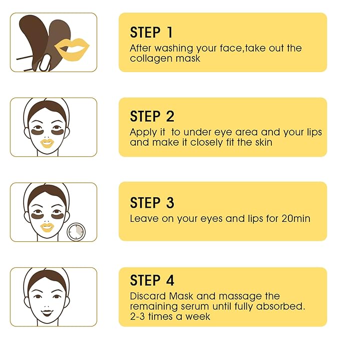 Adofect 40 Pairs Under Eye Patches and Lip Mask 24K Gold Eye Mask for Puffy Eyes Collagen Lip Masks and Crystal Eye Mask Reducing Fine Lines for Women and Men (Gold)