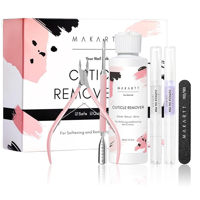 Makartt Cuticle Remover Kit, Nail Care Kit with Cuticle Oil Pen, Cuticle Trimmer, Nail File & 120ml Cuticle Remover Liquid, Nail Manicure Kit for Cuticle Softener & Moisturize