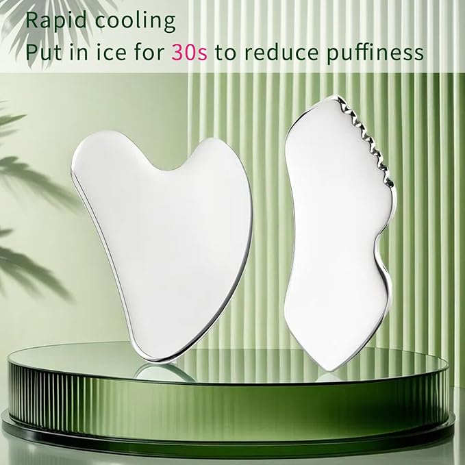 ANNROS 2Pcs Stainless Steel Gua Sha Facial Tools, GuaSha Set for Face Neck, Natural Skin Care,Perfect GuaSha Set for Skincare and Rituals and Travel-Friendly, Gift for Women