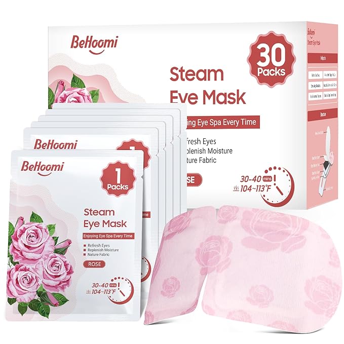 30Packs Steam Eye Mask, Heated Eye Mask Warm Compress for Eyes, Self Heating Warm Eye Masks Disposable Steam Mask for Home Sleep, Spa, Travel Essentials & Relaxation Gifts (Rose)