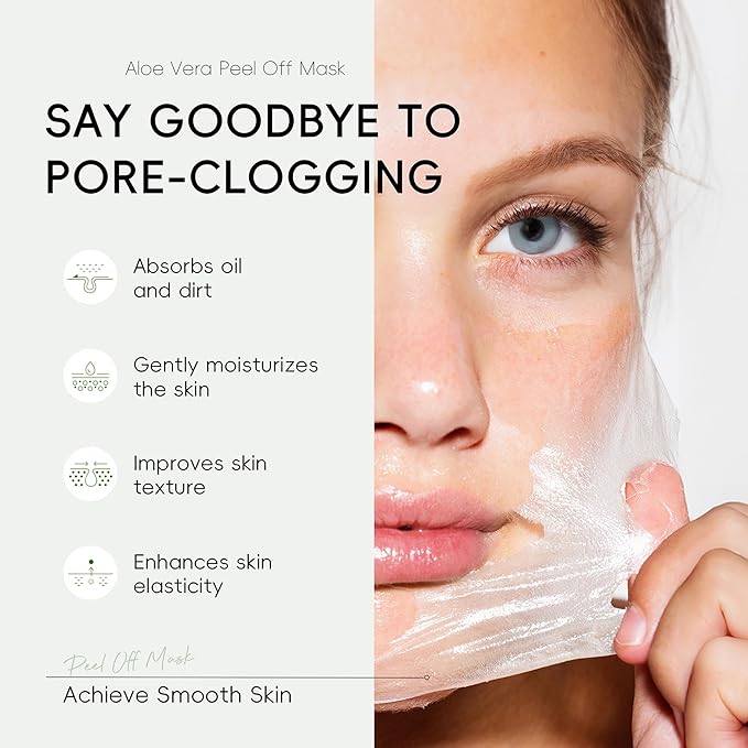 Aloe Vera Gel Peel Off Mask, Peel-Off Face Mask Gel - Natural Hydrating Aloe Vera Peel-Off Mask Long-lasting Moisturizing & Locks in Moisture for Dry, Oily & Sensitive Skin, 1.76Oz
