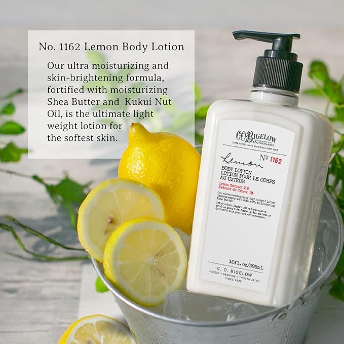 C.O. Bigelow Lemon Body Lotion No. 1162, Moisturizing Lotion for Dry Skin, Hands & Body with Shea Butter & Kuki Nut Oil, Lemon Scented, 10 fl oz