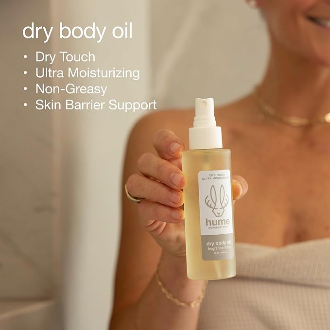 HUME SUPERNATURAL Dry Body Oil Spray - Moisturizing Oil for Dry Skin, After Shower Hydrating Body Oils for Women and Men, Nourishing, Glow, Probiotic, Fragrance Free, 2-Pack