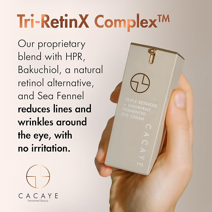 CACAYE Triple Retinoid Eye Cream for Anti Aging 0.5 fl oz - Natural Retinol Alternative Under Eye Cream for Wrinkles, Fine Lines, Puffiness and Dark Circles Without Redness or Irritation