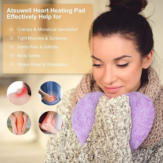 Atsuwell Cooling Ice Face Eye Mask Set for Dark Circles and Scented Lavender Throw Pillow and Flaxseed Fluffy Microwave Heat Pad for Pain Relief, Muscle Ache, Joints, Neck, Back Pain, Purple