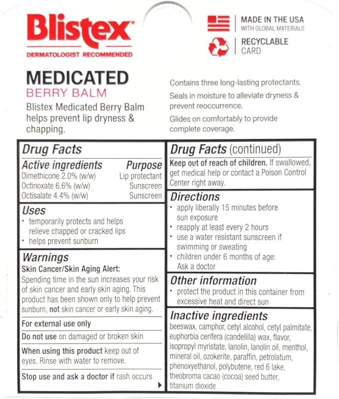 Blistex Medicated Lip Balm, Spf 15, Berry, .15-Ounce Tubes (Pack of 3)