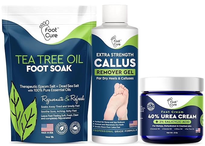 Tea Tree Foot Soak & Callus Remover Gel Kit - Extra Strength Callus Remover Gel & Foot Soak With Epsom Salts For Calluses & Tea Tree Oil Foot Cream - Moisturizing Athletes Foot Care For Dry Feet