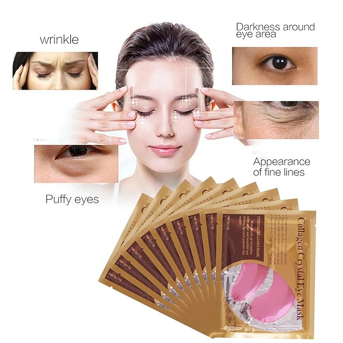 MEICOLY 30 Pads Lip and Eye Mask Sheet,Moisturizing Under Eye Mask Gel Crystal Collagen Anti-Aging Eye Patches Dark Circle Remover with Box,Pink