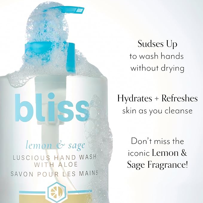 Bliss Lemon & Sage Luscious Hand Wash with Aloe – Hydrating, Refreshing Hand Soap with Coconut Oil & Vitamin B5 – Gently Cleanses Without Drying – 12.14 fl oz
