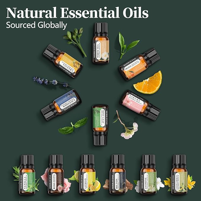 Natural Essential Oils Set, 12 Best Aromatherapy Diffuser Oils with Gift Box & Bag, Essential Oil for Diffusers for Home, Lavender,Lemon,Orange,Vanilla,Jasmine,Rose, Peppermint, White Tea, Freesia