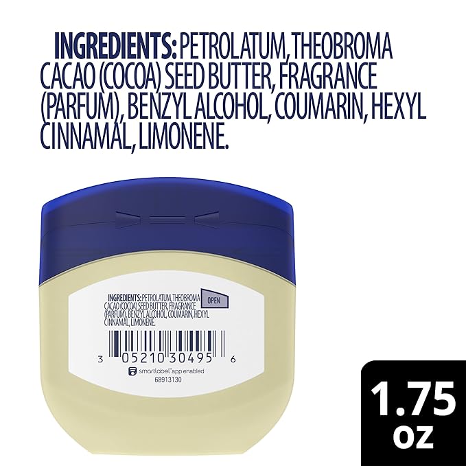 Vaseline Rich Conditioning Petroleum Jelly, Cocoa Butter, Travel Size 1.7 Oz/50 ML (Pack of 6)