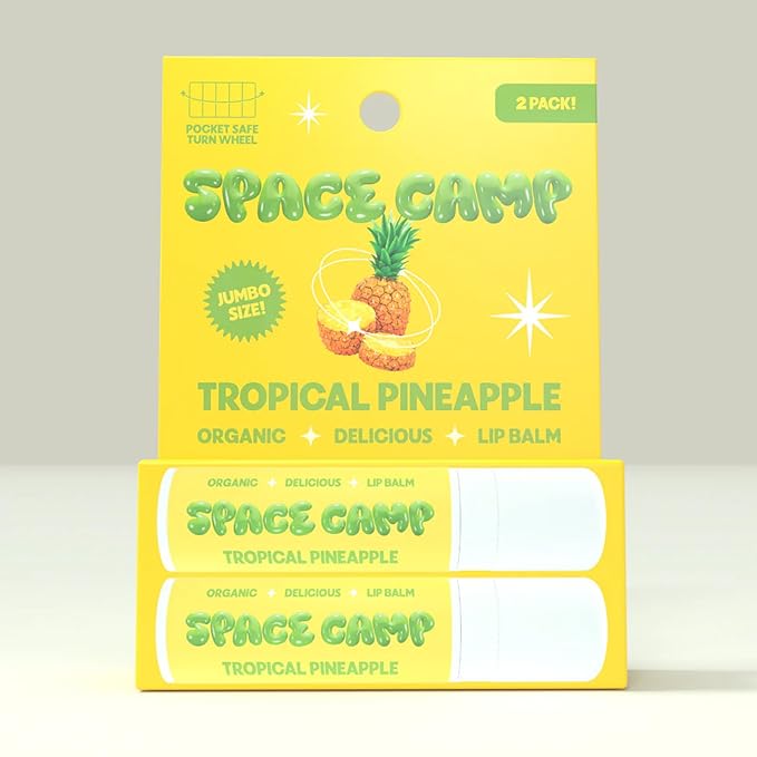 Space Camp Wellness Jumbo Lip Balm - Tropical Pineapple Organic Flavored Balm (2 Pack)
