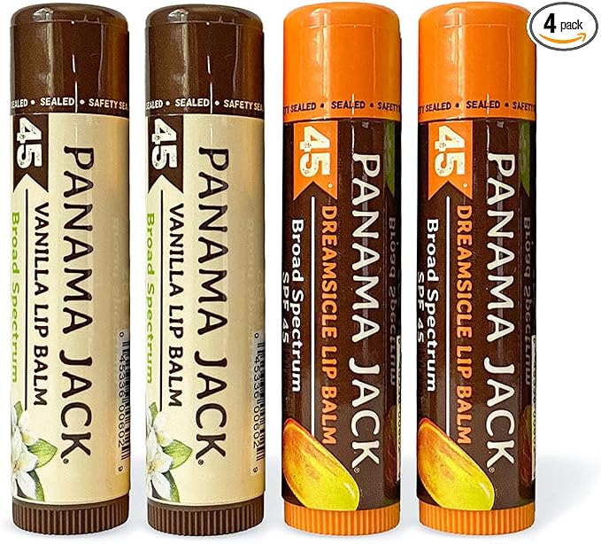 Panama Jack Sunscreen Lip Balm - SPF 45, Flavor Pack, Broad Spectrum UVA-UVB Sunscreen Protection, Prevents & Soothes Dry, Chapped Lips (Dreamsicle/Vanilla)