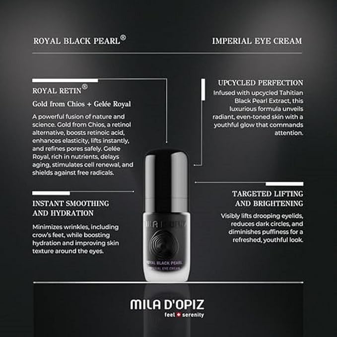 Mila d'Opiz Royal Black Pearl Imperial Eye Cream - Under Eye Cream Anti Aging with Black Pearl Extract - Reduces Crow's Feet and Wrinkles - 0.51 oz