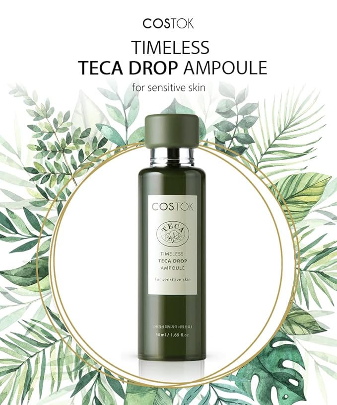 COSTOK Timeless TECA Drop Ampoule 50ml with Centella Asiatica Extract TECA Technology Hypoallergenic Soothing Hydrating Facial Serum for Sensitive Skin