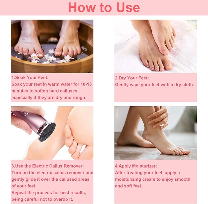 Electric Foot File - High Torque,Callus Remover for Feet,Adjustable Speed Foot File with 60 Pcs Sandpaper Discs,Professional Pedicure Tool for Dead Skin and Calluses (Red)