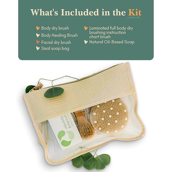 Healing Happy Method - Dry Brush Skin Care Kit + Body Healing Oil – Body & Facial Boar Bristle Brushes, Natural Oil Soap, Sisal Bag & Full Instruction Chart for Glowing Skin