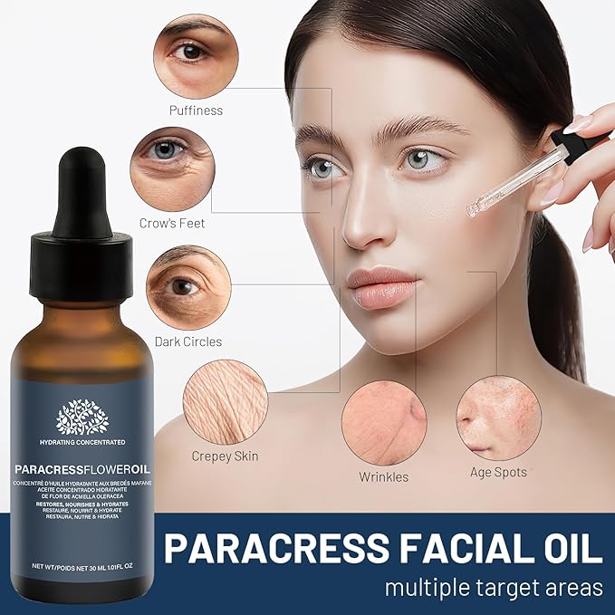 2 Pcs Paracress Facial Oil, Paracress Oil for Face, Paracress Serum, Paracress Facial Serum Organic, Smooth Fine Lines and Wrinkles, Natural Face Oil for All Skin Types 30ML/1oz