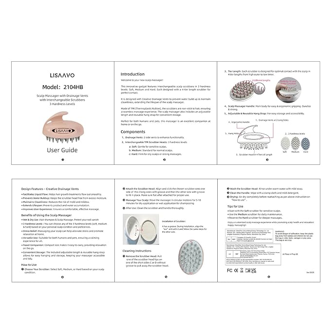 Hair Massager Scalp 3 in1 Scalp Scrubber Silicone Scalp Massager with Three Bristles-Soft, Medium and Hard Brush for Men Women and Pets,White