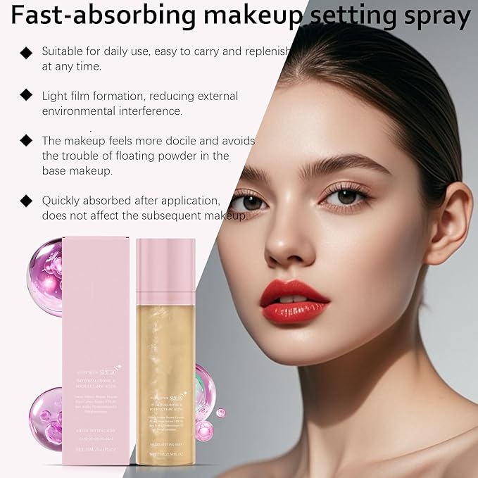 Sheer Setting Mist Sunscreen SPF 50 for Face & Body | Water-Resistant Shimmering Oil Spray | Hydrating Non-Greasy Glow Finish | Oil Control & Long Lasting(75ml)