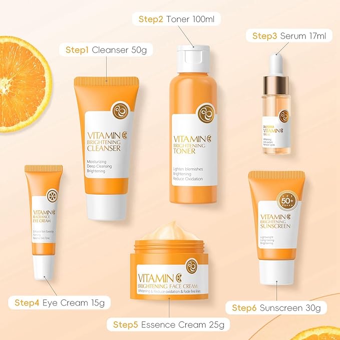 Vitamin C Skin Care Set, Beauty Skincare Set For Women - Complete Skin Care Coreano Kit, Birthday Gifts Set For Teens, 6 In 1 Skin Care Routine Kit For Women, Facial Kit Skincare Gift Set