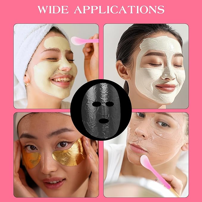 200 Sheets Plastic Face Mask, Disposable Face Mask Facial Mask Set Spatula Transparent Moisturizing Face Mask Disposable Face Thin Facial Plastic Wrap Retention for Skin Care & DIY Spa Mask