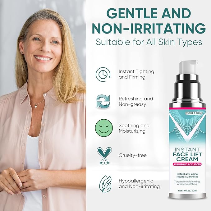 Instant Face Lift Cream, 2-Minute Anti-Aging Serum for Face, Neck & Eyes, Visibly Firm& Tighten Sagging Skin, Reduces Wrinkles, Fine Lines & Puffiness with Natural Plant Extracts