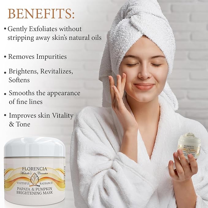 Florencia Papaya & Pumpkin Brightening Mask - Exfoliating Facial Mask for Soft, Smooth Skin - Removes Impurities, Brightens Complexion - Natural & Gentle, 2 oz