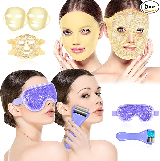 Ice Face Mask and Eye Ice Roller 5Pack Beauty Skin Care Tools Set, Eye Mask for Dry Eyes Face Depuffer Wrinkles and Lifting