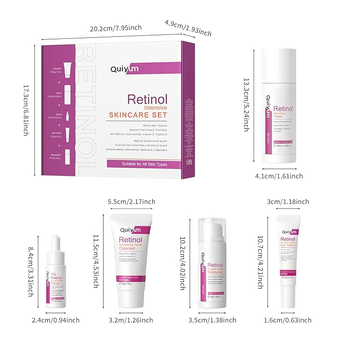 Retinol Skin Care Set, 5 In 1 Skincare Gift with Retinol Serum, Moisturizer, Eye Cream, Cleanser, Toner, Anti Aging Skincare Kit for Women, Mother Day Gifts