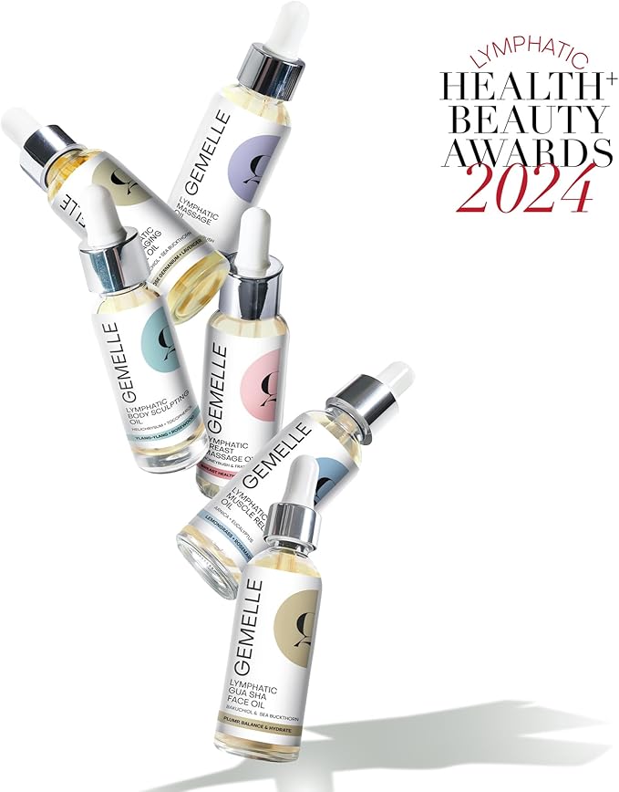 GEMELLE Lymphatic Body Sculpting Oil | 6x Award Winner | Anti-Cellulite, Stretch Marks, Scars, Bloating, Lymphatic Drainage | Helichrysum & Ylang-Ylang | Paraben-Free, Luxury Natural Skin Care 30 ML