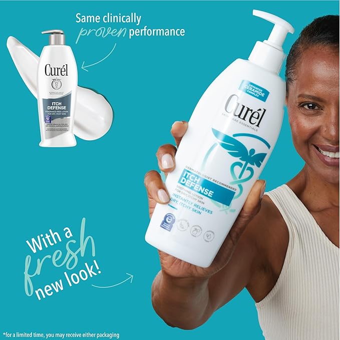Curel Itch Defense Calming Body Lotion, Moisturizer for Dry, Itchy Skin, Body and Hand Lotion, with Advanced Ceramide Complex, Pro-Vitamin B5, Shea Butter, 20 Oz