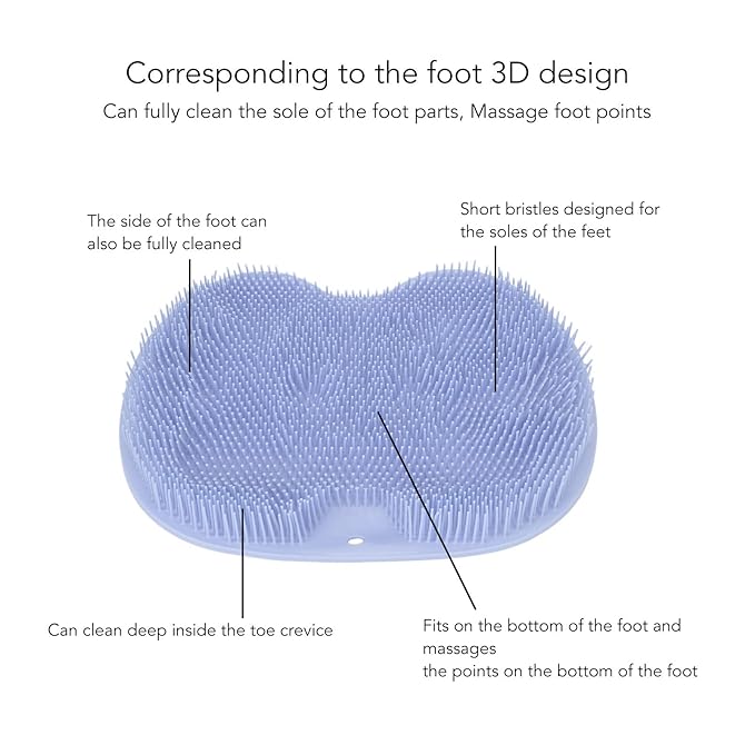 Silicone Foot & Body Scrubber with 75 Non Slip Suction Cups for Shower, Flat Shower Back Scrubber Wall Mounted Foot Scrubber for Shower Floor, Foot Massage Mat to Eliminate Dead Skin (Blue)