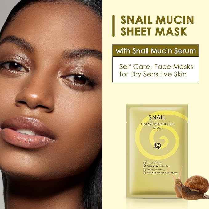 Face Masks Skincare, Snail Mucin Sheet Mask 10 Pack With Snail Mucin Serum, Hydrating Face Mask For Dry, Sensitive Skin, Self Care, Sheet Masks, Facial Masks For Women Skin Care, Bridesmaid Gifts