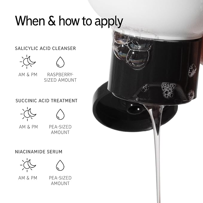 The INKEY List Acne Treatment Set – Salicylic Acid Cleanser, Niacinamide Serum & Succinic Acid Spot Treatment – Clears Acne, Breakouts & Blemishes – Skincare for Oily, Acne-Prone Skin