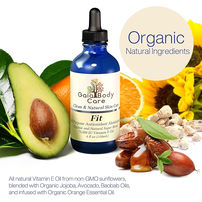 Gaia Body Care Organic Vitamin E Oil 75,000 IU Body Oil for Dry Skin, Scars, Hair and Scalp Moisturizer, Bath Oil - 4 ounces