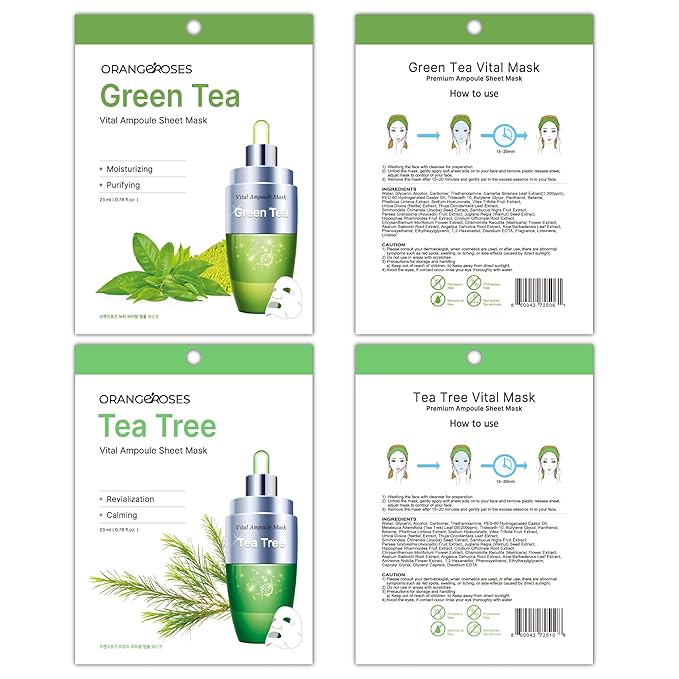【 Orangeroses 】 30 Pcs Combo Pack Vital Ampoule Sheet Mask, Korean Facial Skincare Sheet | Simple & Effective Skincare Routine | Moisturization | Wrinkle Care | Brightening