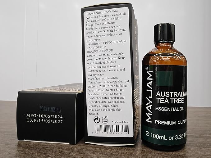 Australian Tea Tree Essential Oil, MAYJAM Pure Essential Oils for Diffusers, 3.38FL.OZ/100ML Large Volume Australian Tea Tree Oil with Premium Glass Dropper