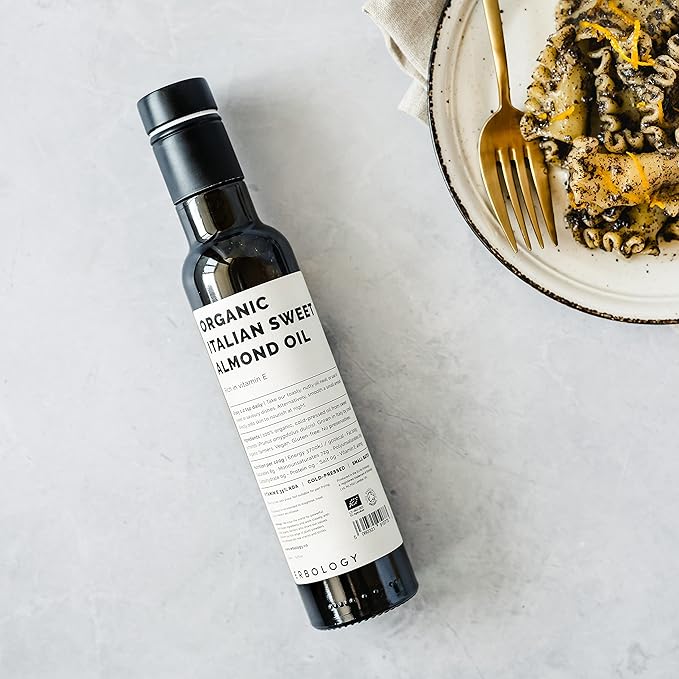 100% Organic Sweet Almond Oil 250ml - Cold-Pressed - Rich in Skin-Nourishing Vitamin E - Straight from Farm in Italy - Non-GMO - No Additives or Preservatives - Recyclable Glass Bottle