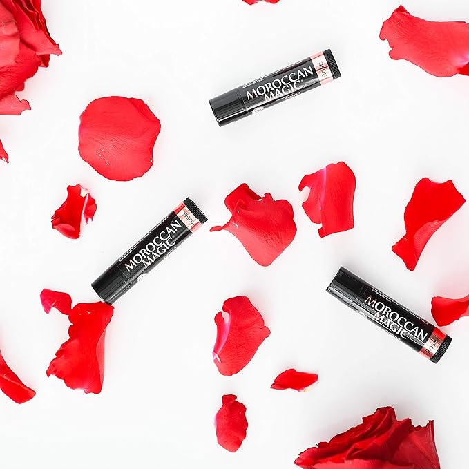 Moroccan Magic Organic Rose Lip Balm 3 Pack | Chapsticks for Dry Lips | Natural Argan & Essential Oils Lip Moisturizer + Vitamin E | Smooth, Hydrating, Non-Toxic | Organic Lip Balm Set