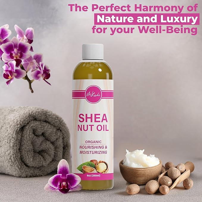 Organic Cold Pressed Shea Nut Oil for Body & Hair (8oz), Moisturizing Body Oil, Non Greasy After Shower Body Oil for Women, Enriched Oil for Dry Skin & Scalp, Body Skin Care Products