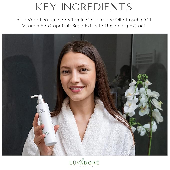 Vitamin C Facial Cleanser – Brightening Face Cleanser with Organic Olive Oil, MSM, Botanical Extracts – Gentle and Hydrating Face Wash for Uneven Skin Tone, Fine Lines, Wrinkles