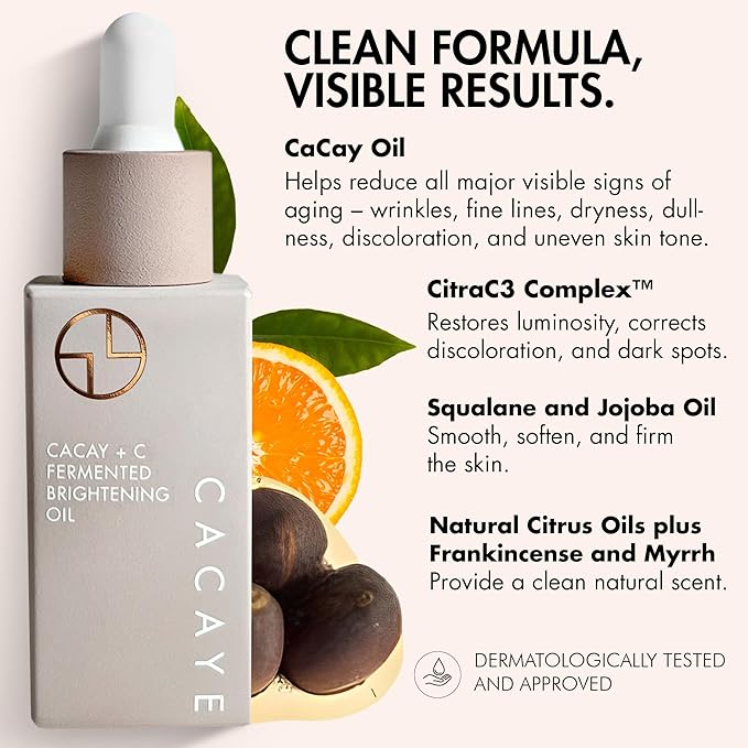 CACAYE Vitamin C Oil for Face, 1 ounce - Gentle, Brightening Facial Oils - Firming, Hydrating, Smoothing - Anti Aging Facial Oil Moisturizer for Wrinkles, Fine Lines, and All Skin Types