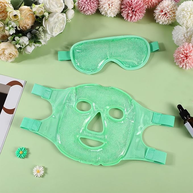 Geyoga Gel Ice Face Eye Mask Cooling Face Eye Masks for Reducing Puffiness, Dark Circles, Redness, Pain Relief, Migraine, Stress, Hot/Cold Pack Compress with Soft Plush Backing(Green)