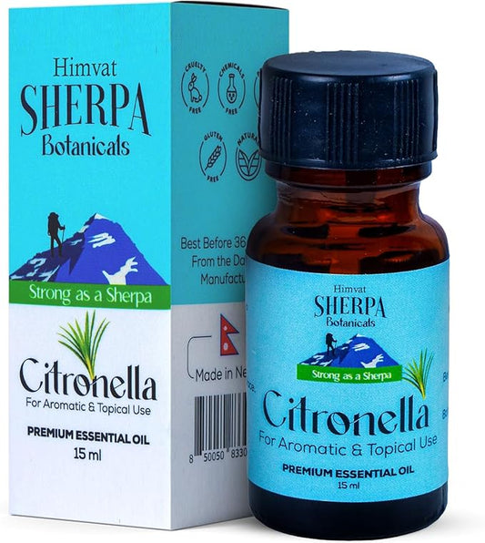 Pure and Natural Citronella Essential Oil by Sherpa Botanicals -100% Pure & Natural Oils -Ideal for Aromatherapy, Diffusers, Massage Oil - Vibrant & Fresh Aroma for Wellness- Vegan, Paraben-Free, 15mL